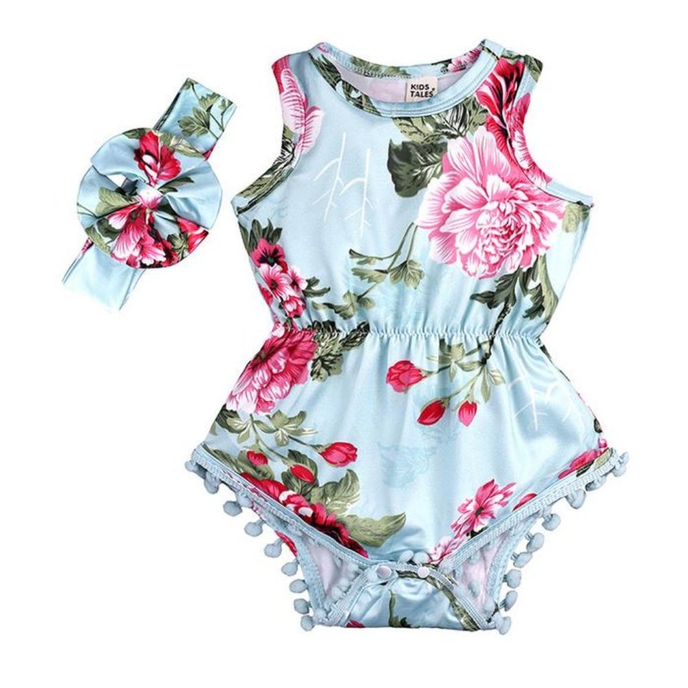 New Infant Girl Floral Romper Set